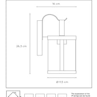 Lucide LINDELO væglampe indendørs udendørs, E27 fatning, maks. 60W, 220-240V, IP44, Mat sort metalfinish
