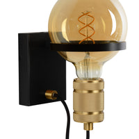 Lucide OTTELIEN wall lamp, 1xE27, 60W max, 220-240V, IP20, modern matt black steel with brass socket
