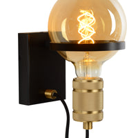 Lucide OTTELIEN wall lamp, 1xE27, 60W max, 220-240V, IP20, modern matt black steel with brass socket