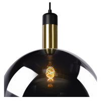Lucide JULIUS hanging lamp, 1xE27, smoke glass shade Ø20cm, black wood and gold metal, 220-240V, IP20