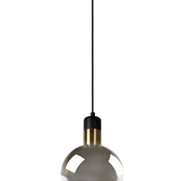 Lucide JULIUS hanging lamp, 1xE27, smoke glass shade Ø20cm, black wood and gold metal, 220-240V, IP20