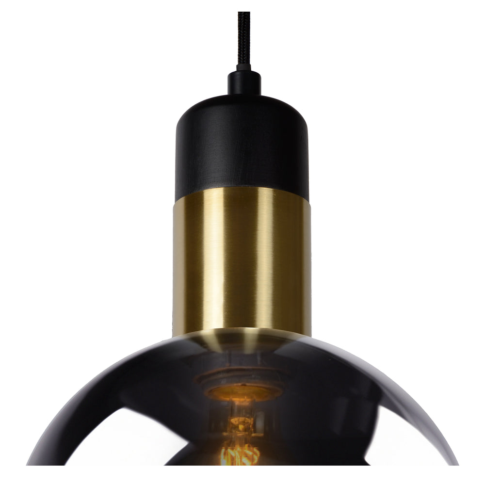 Lucide JULIUS pendant light Ø28cm smoke glass black wood gold metal E27 40W dimmable IP20 220-240V