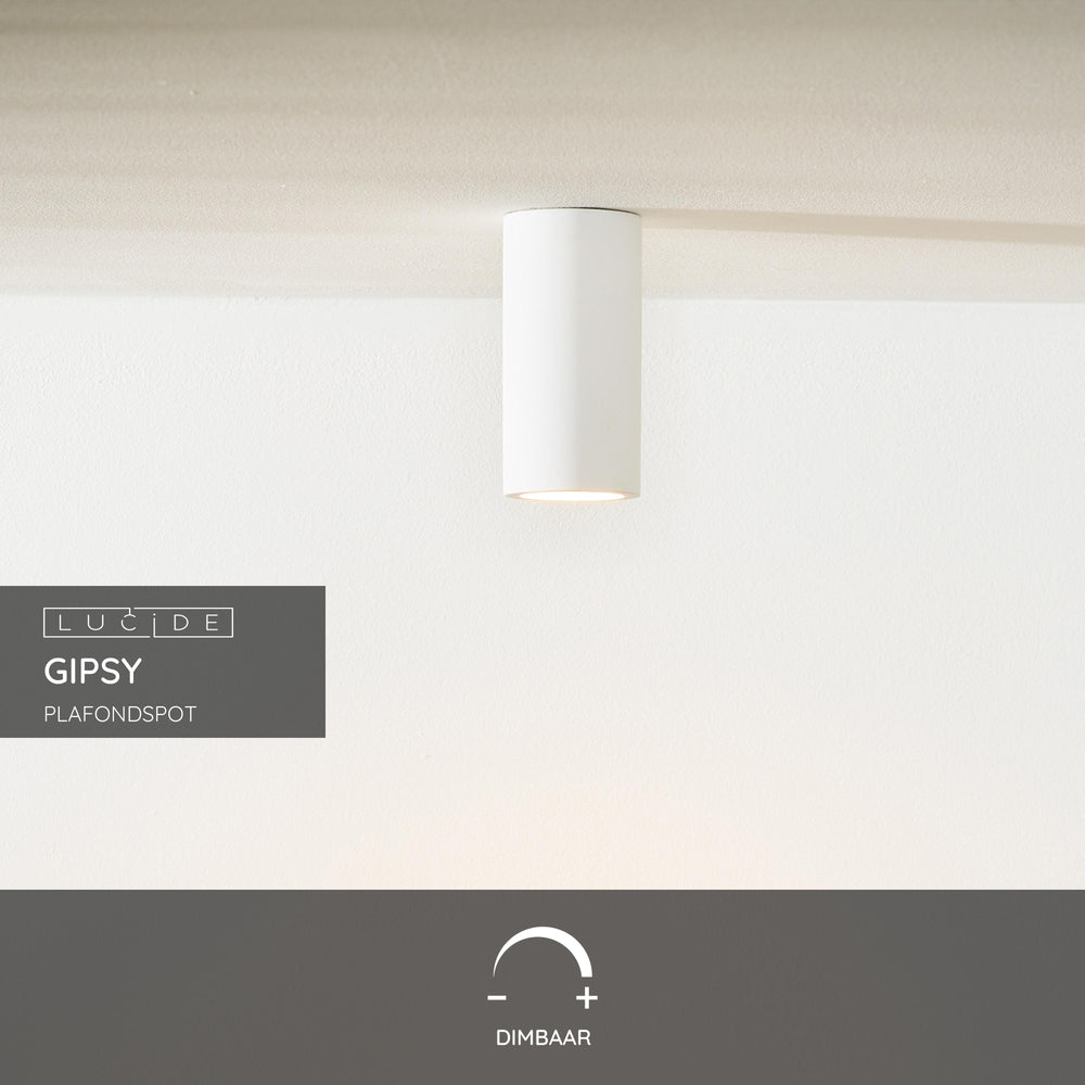 Lucide Gipsy loftspot, 1xGU10, 220-240V, IP20, Hvid gips, cylindrisk moderne design Ø7cm