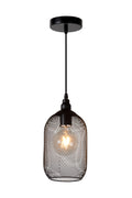 Lucide Mesh hanging lamp Black, round metal shade Ø150mm, E27 socket 60W max, height adjustable, IP20