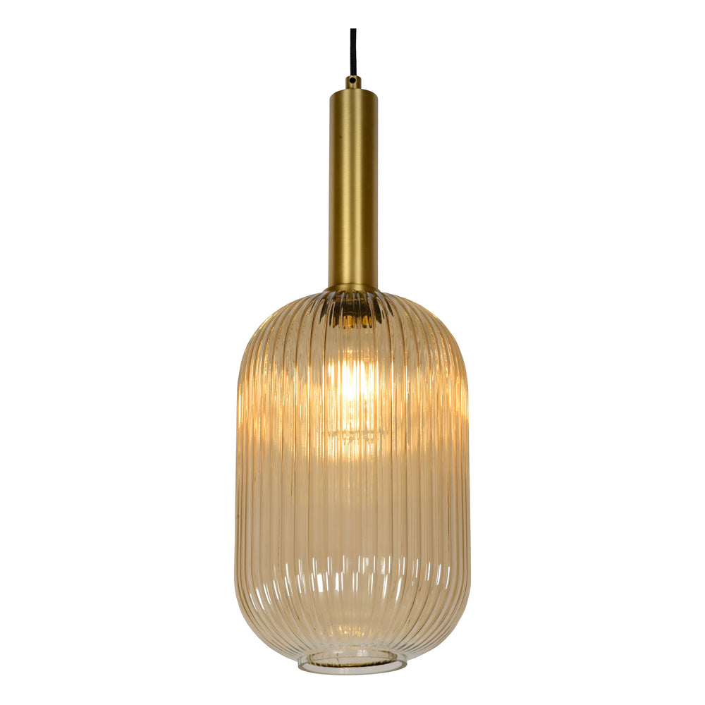 Lucide MALOTO vintage pendellampe, 1xE27, maks. 40W, ravfarvet glas, bronzefinish, højdejusterbar, IP20