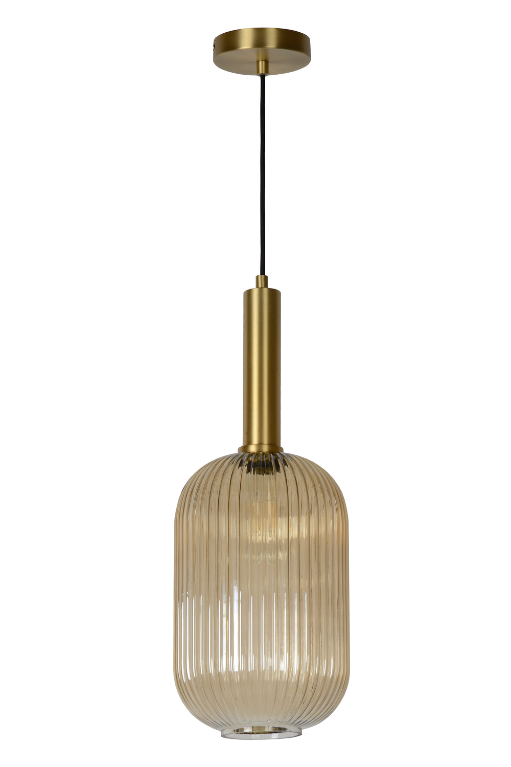 Lucide MALOTO vintage pendellampe, 1xE27, maks. 40W, ravfarvet glas, bronzefinish, højdejusterbar, IP20
