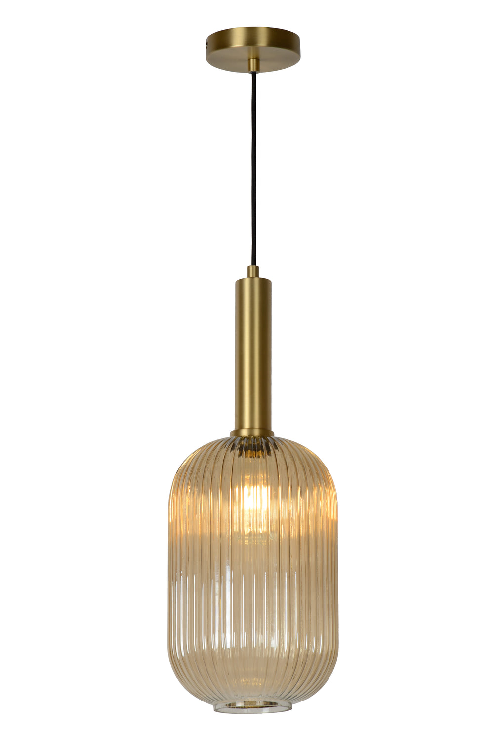 Lucide MALOTO vintage pendellampe, 1xE27, maks. 40W, ravfarvet glas, bronzefinish, højdejusterbar, IP20