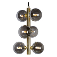 Lucide TYCHO vintage hanging lamp, 6xG9 sockets, sand brass with smoking glass, Ø25.5cm, height adjustable, IP20