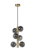 Lucide TYCHO vintage hanging lamp, 6xG9 sockets, sand brass with smoking glass, Ø25.5cm, height adjustable, IP20