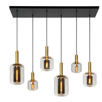 Lucide JOANET hanging lamp, 6xE27 sockets, bronze with fumé glass, modern rectangular design, IP20, 1320mm