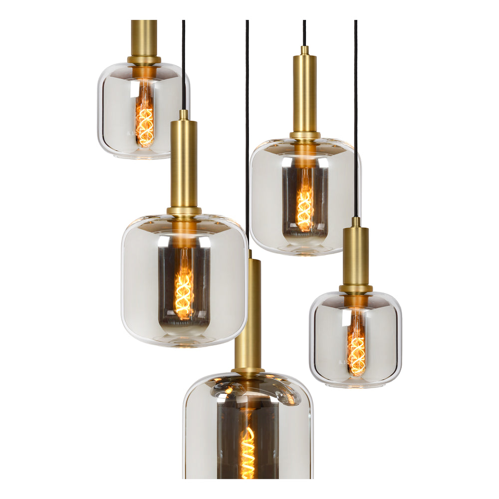 Lucide JOANET hanging lamp Ø66cm, 5xE27, dimmable, height adjustable, Bronze with fumé glass, IP20