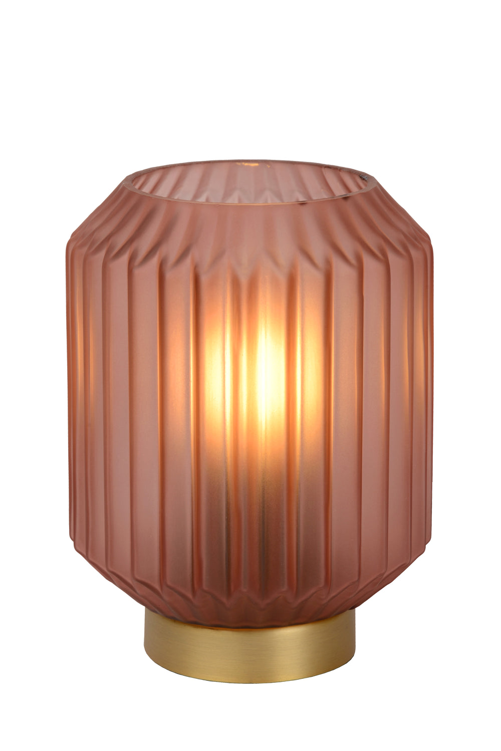 Lucide SUENO bordlampe pink glas med E14 fatning, 230V, moderne matguld detaljer, IP20 indendørs brug