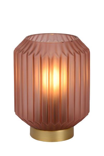 Lucide SUENO bordlampe pink glas med E14 fatning, 230V, moderne matguld detaljer, IP20 indendørs brug