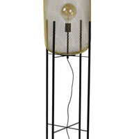Lucide Mesh floor lamp, vintage metal cylinder, E27 socket, 40W max, IP20, matt black & gold finish