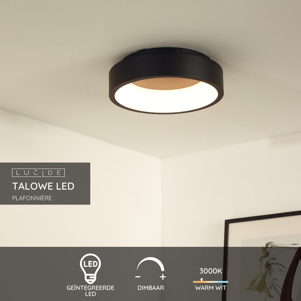 Lucide TALOWE LED loftlampe, dæmpbar 20W 3000K IP20 rund Sort aluminium Ø300mm