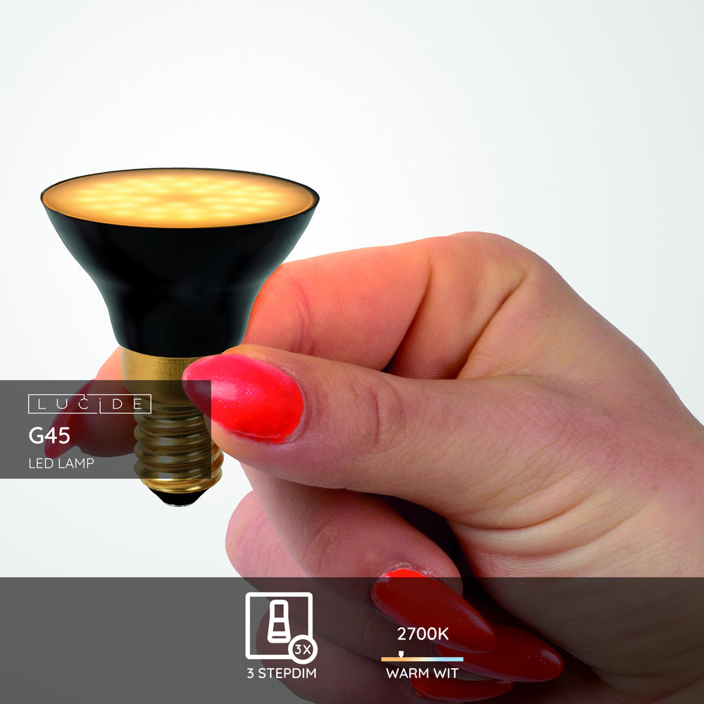Lucide G45 LED pære E14 5W 2700K 450 lumen 3 StepDim Sort Mat IP20