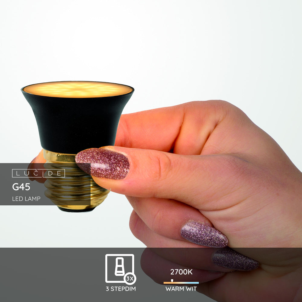 Lucide G45 LED pære E27 5W 2700K 450 lumen 3 StepDim Sort Mat IP20