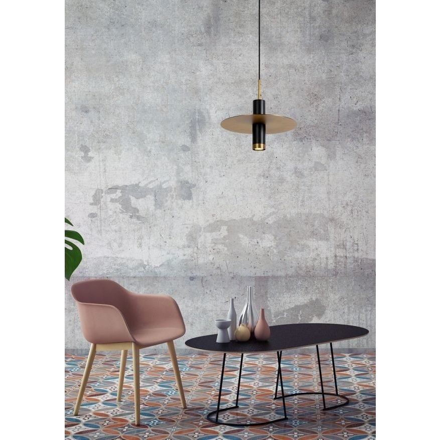 Lucide SELIN moderne hængelampe Ø35cm, 1xGU10, metal Sort og Gul Messing, justerbar højde, IP20