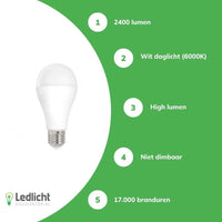 Spectrum LED bulb E27 20W 2400 lumens 6000K cold white 230V 160° high lumen non dimmable