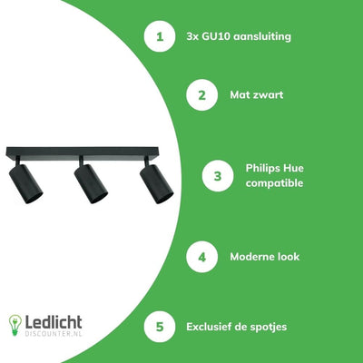 Spectrum LED loftspot Bardo 3x GU10 Sort IP20 aluminiums kabinet 230V indendørs belysning