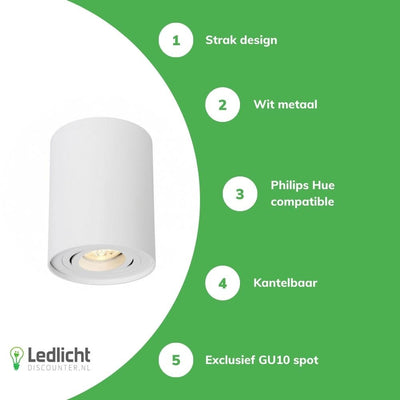 Spectrum LED loftspot CHLOE GU10, påbygget, Hvid aluminium, IP20, justerbar hældning, 250V