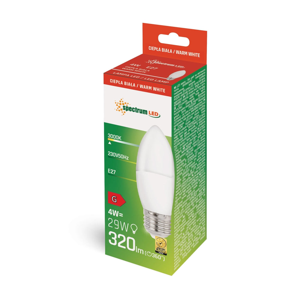 Spectrum LED candle bulb E27 warm white 4W 3000K, 320 lumens, IP20, 230V, non-dimmable, indoor use