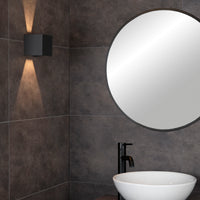 Lucide AXI LED wall light, 2x7W 2700K, IP54, adjustable beam angle, Black aluminum, modern bathroom lighting