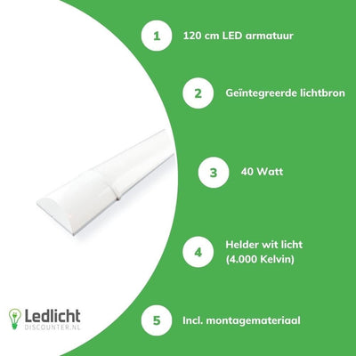 Aigostar LED lysarmatur 120cm 40W 4000K klart hvidt lys lumens