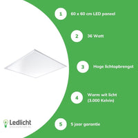 Spectrum LED Panel 60x60cm Pro Slim Line 36W 4320 lumen 3000K UGR22 Opal Varm Hvid 5 års garanti