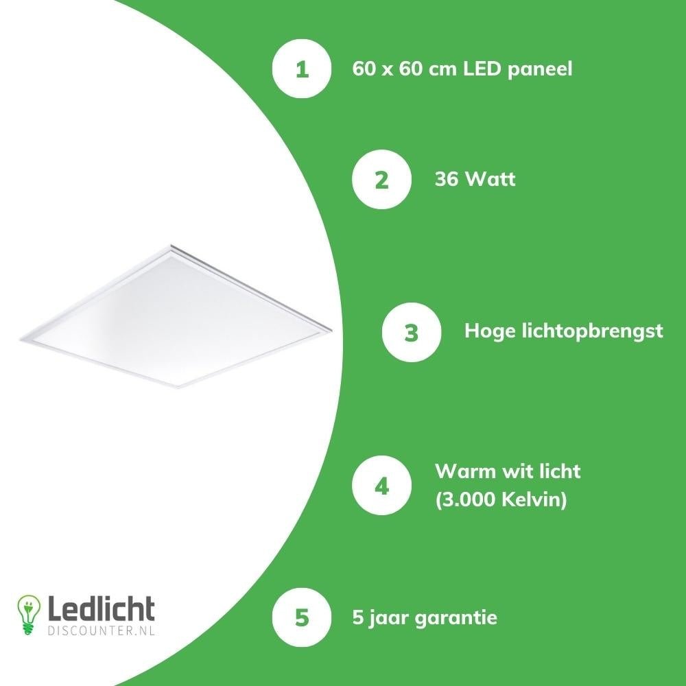 led panel 60x60cm pro slim line 36w 3000k 4320 lumen varm hvid ugr22 opal