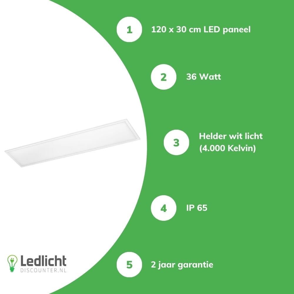 Tsong LED-panel 120x30cm ip65 fugtbestandig pro slank linje 36w 4320 lumen 4000k kølig hvid