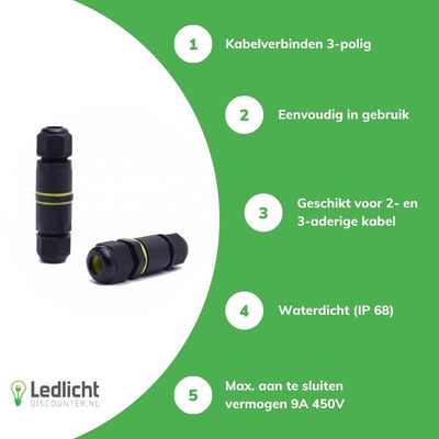 LCB vandtæt 3-polet kabelsamlemuffe til 0.5-1mm² 220-240V, IP68 udendørs, CE RoHS certificeret