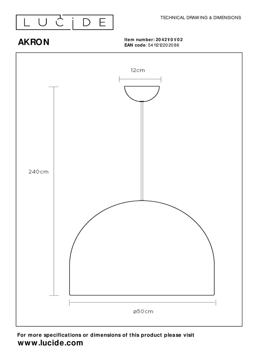 Lucide AKRON LED pendellampe E27 50W mat guld aluminium 60mm