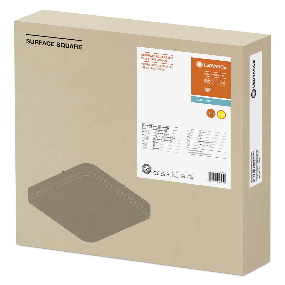 Ledvance SURFACE SQUARE 330 LED loft væglampe 24W 3000K 2000 lumen IP44 Hvid