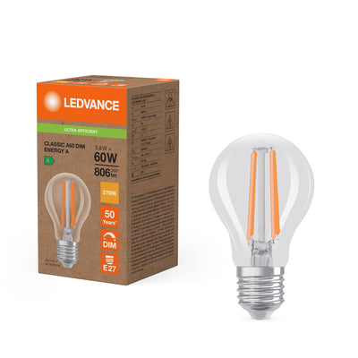 Ledvance LED Classic A E27 Varm Hvid 2700K 3.8W dæmpbar klar pære 806 lumen 220-240V IP20 50000h