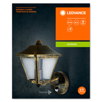 Ledvance ENDURA Classic Tradition Up Sensor Wall Light E27 Gold Black Outdoor IP44 Die-cast Aluminum