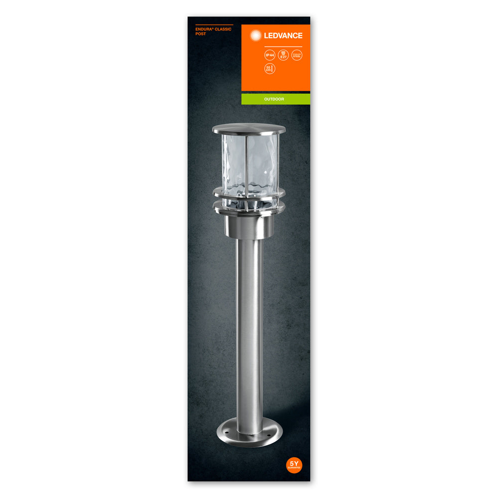 Ledvance ENDURA Classic Stolpe 55cm E27 udendørs lampe i rustfrit stål IP44 med glasdiffusor