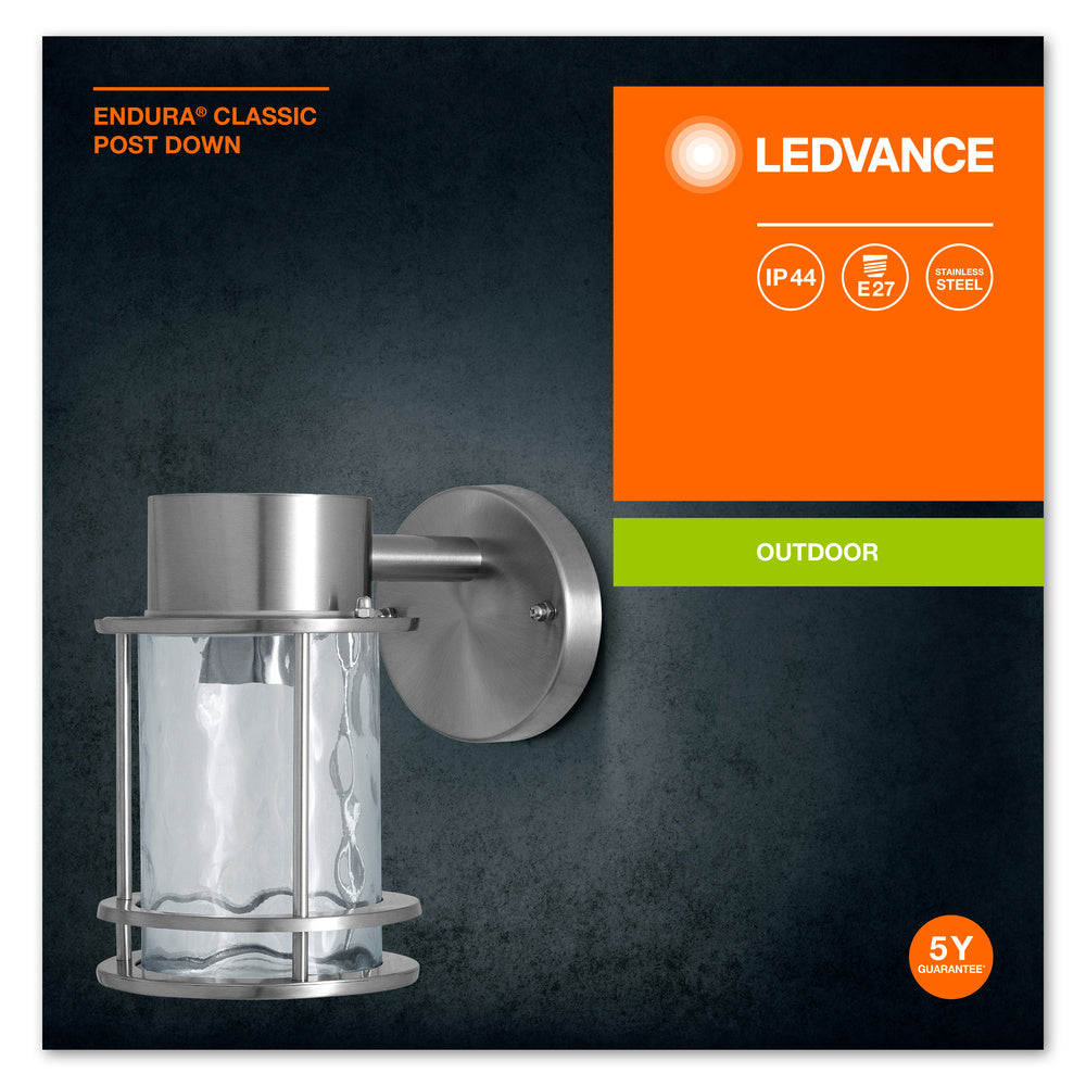 Ledvance ENDURA Classic Post Down E27 udendørs væglampe Rustfrit stål Glas IP44 220-240V 60W maks