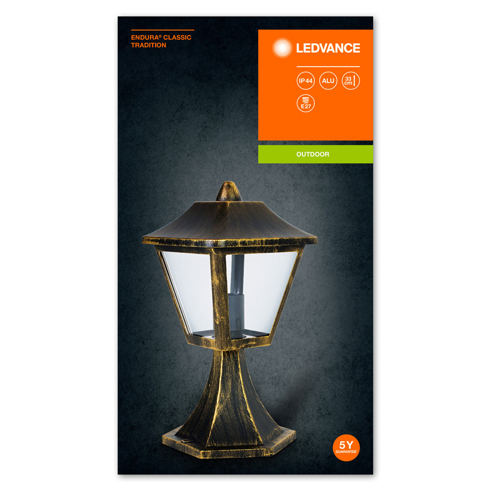 Ledvance ENDURA Classic Tradition 33cm Udendørs Lanterne E27 Sort/Guld IP44 Trykstøbt Aluminium