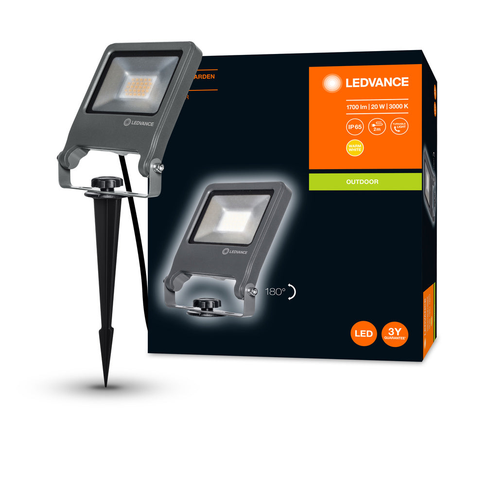 Ledvance ENDURA Garden Flood Spike LED Outdoor Light 20W 3000K 1700 lumens IP65 Dark Gray