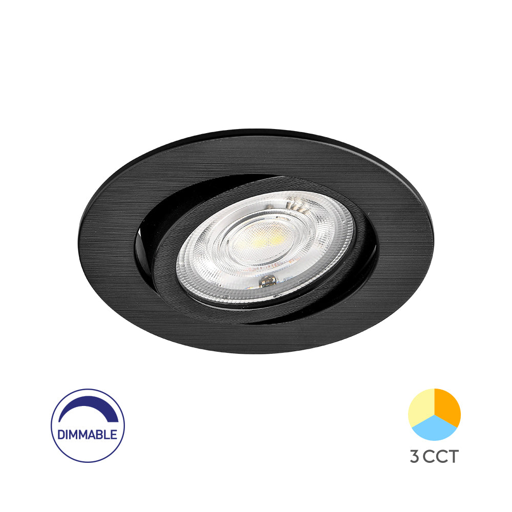 Braytron 7W dæmpbar LED-spotlight, 630 lumen, 3IN1 farvetemperatur, sort, CRI > 80, IP20