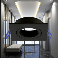 Braytron GU10 indbygget LED spotlys firkantet 82x82mm Sort aluminium IP20 35W maks udskæring 70mm