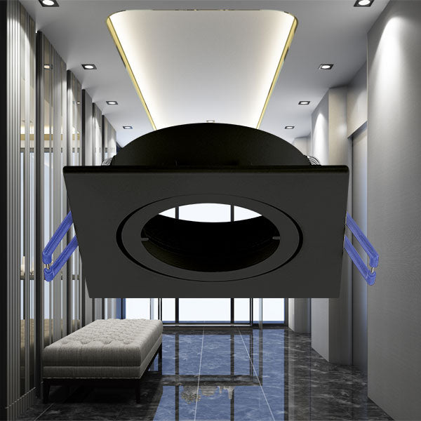 Braytron GU10 indbygget LED spotlys firkantet 82x82mm Sort aluminium IP20 35W maks udskæring 70mm