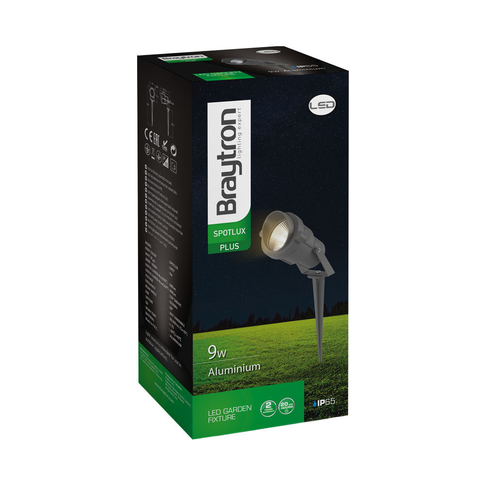 Braytron LED spydlampe 9W Rav 220-240V IP65 IK08 udendørs aluminium Grå 60° stråle