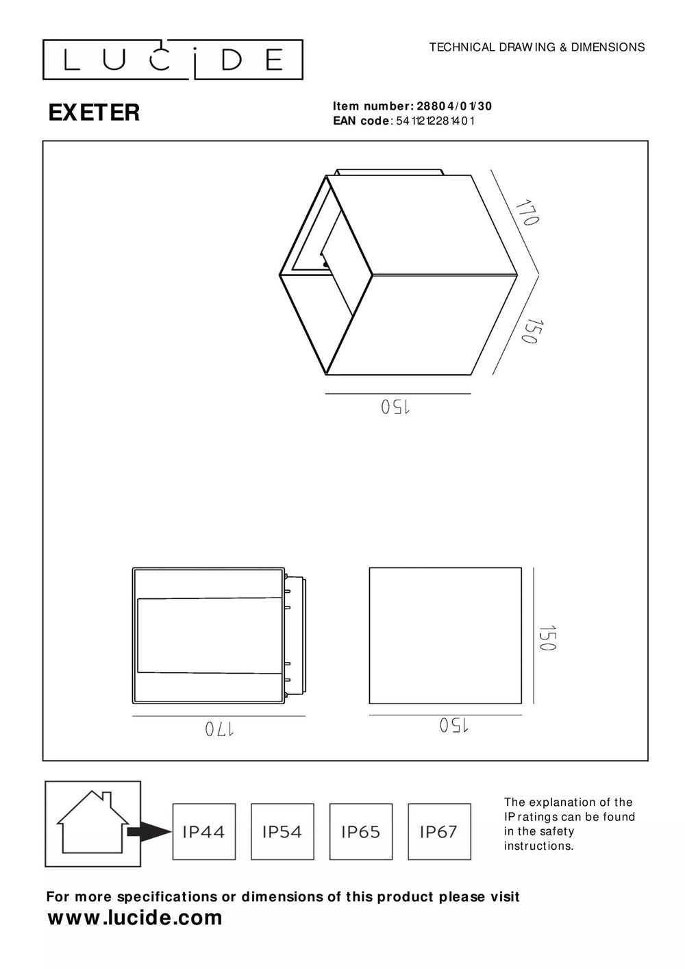 Lucide EXETER udendørs væglampe Sort E27 fatning IP54 aluminiumshus holdbart design