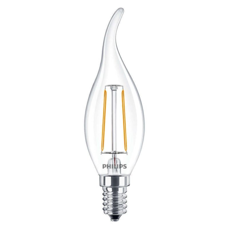 Philips CorePro LED stearinlys E14 2W 250 lumen 2700K klar ikke dæmpbar BA35 varm hvid erstatter 25W