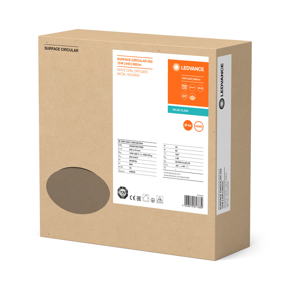 LED Bulkhead overflademonteret cirkulær Ø250 Hvid, 13W 960 lumen, 4000K, IP44