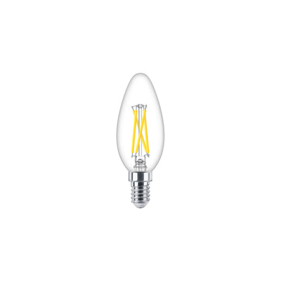 Philips LED-kronepære 2.5W E14 B35 klart glas, dæmpbar Warm Glow 2200K-2700K 340 lumen CRI 90