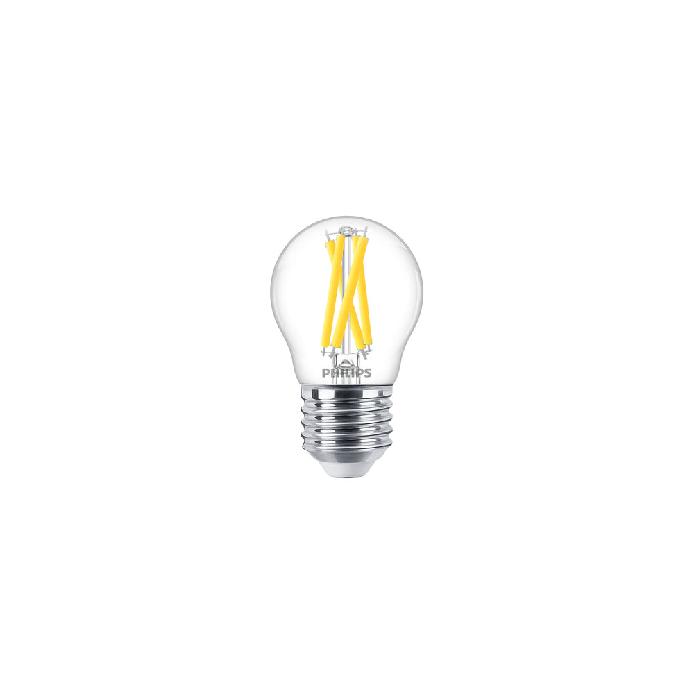 Philips MAS LEDLuster 3.5W E27 clear P45 dimmable LED bulb 2200-2700K 470 lumens 90CRI Warm Glow