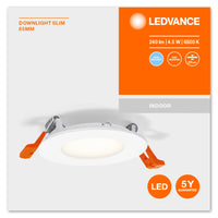 LED Downlight Slim Recessed White 4.5W 240 lumens 6500K Daylight 110° Cutout 72mm 85mm